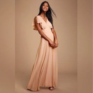 Dearly Loved Blush Flutter Sleeve Maxi Dress Lulu Wedding Size Medium
